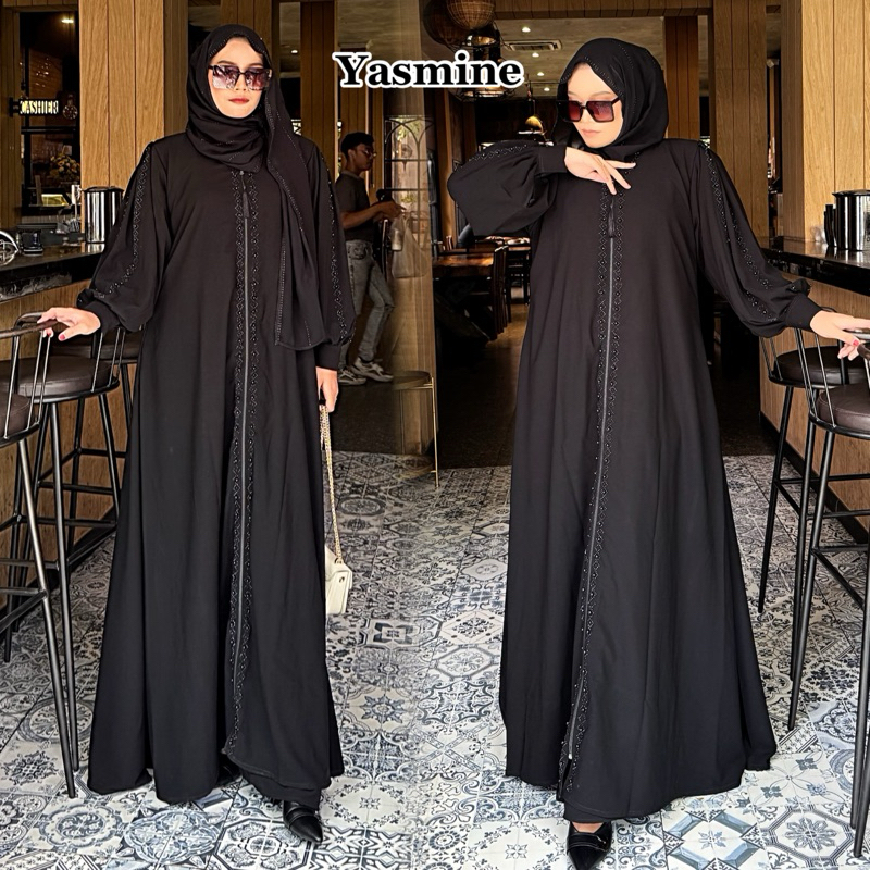 Abaya Hitam Gamis Wanita Terbaru Turkey Dubai Yasmine Dress Umroh Arab Muslim Bordir Turki Silver Go