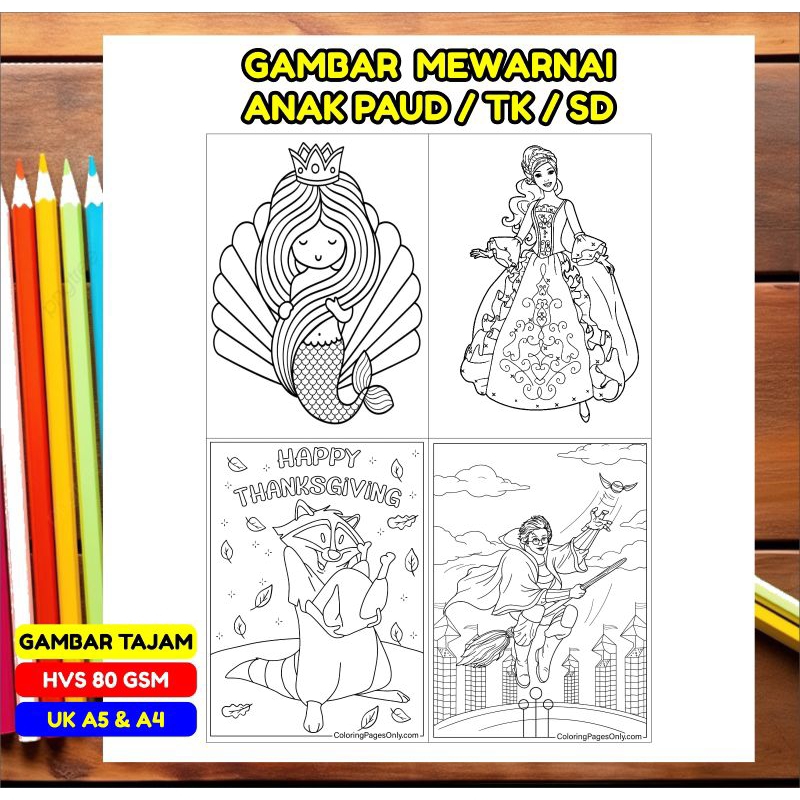 

GAMBAR MEWARNAI / COLORING / KERTAS MEWARNAI HVS 80 GSM