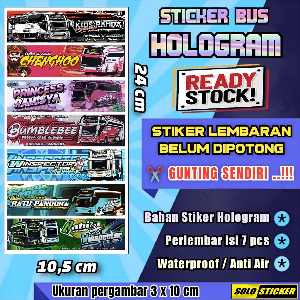 

Isi 7 pc Stiker Bus Hologram Lembaran Model Panjang Isi Campur Sesuai Foto Anti Air