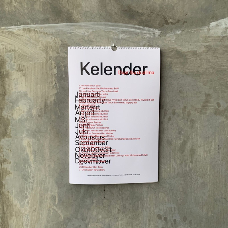 

Typo" Kalender Dinding 2025 // Pajangan Dinding // Poster // Hiasan Dinding