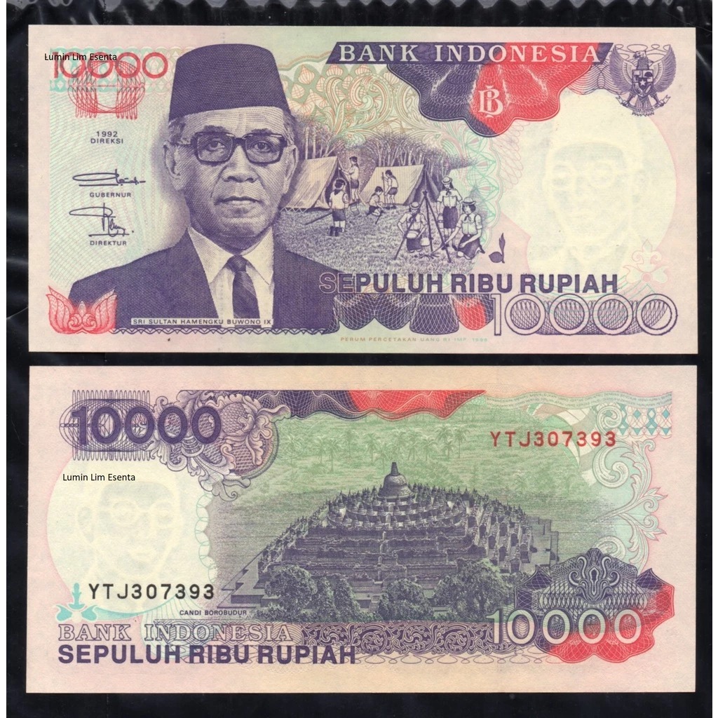 Koleksi indonesia 10000 Rupiah Kertas Tahun 1992 Sri Sultan UNC Mulus Gress Asli Ready