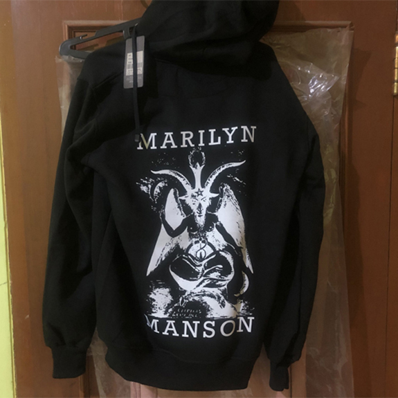 Sweater Marilyn Manson Baphomet Hoodie Hitam Casual Unisex Bahan Black Cotton Fleece | PULLOVER & ZI