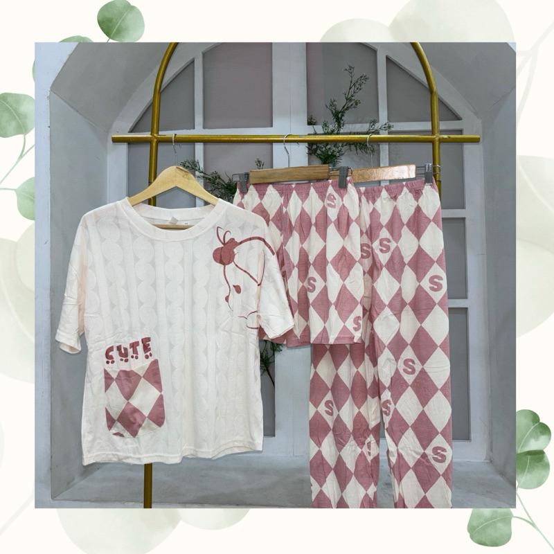 piyama wanita / baju tidur wanita celan panjang / baju tidur hotpant /piyama 3 in 1