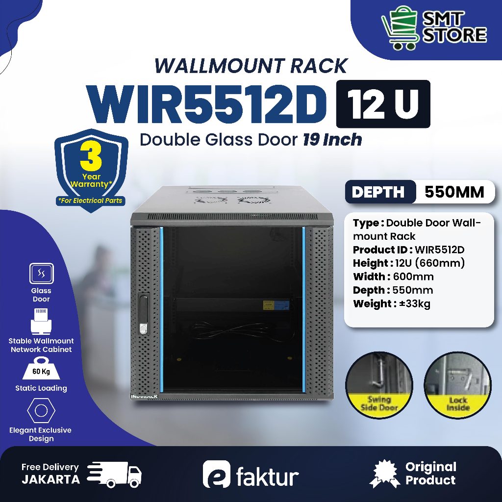 SMT Store Wallmount Rack WIR5512D Double Glass Door 19 Inch