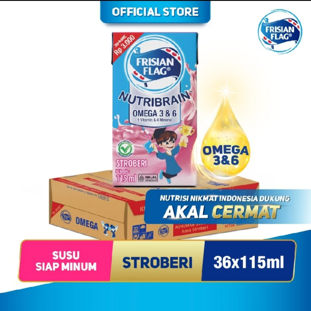 

Frisian Flag Omega Susu UHT Strawberry 115Ml [36 Pcs]|Susu UHT 1 Dus| Susu Nutribrain| Susu UHT Strawberry