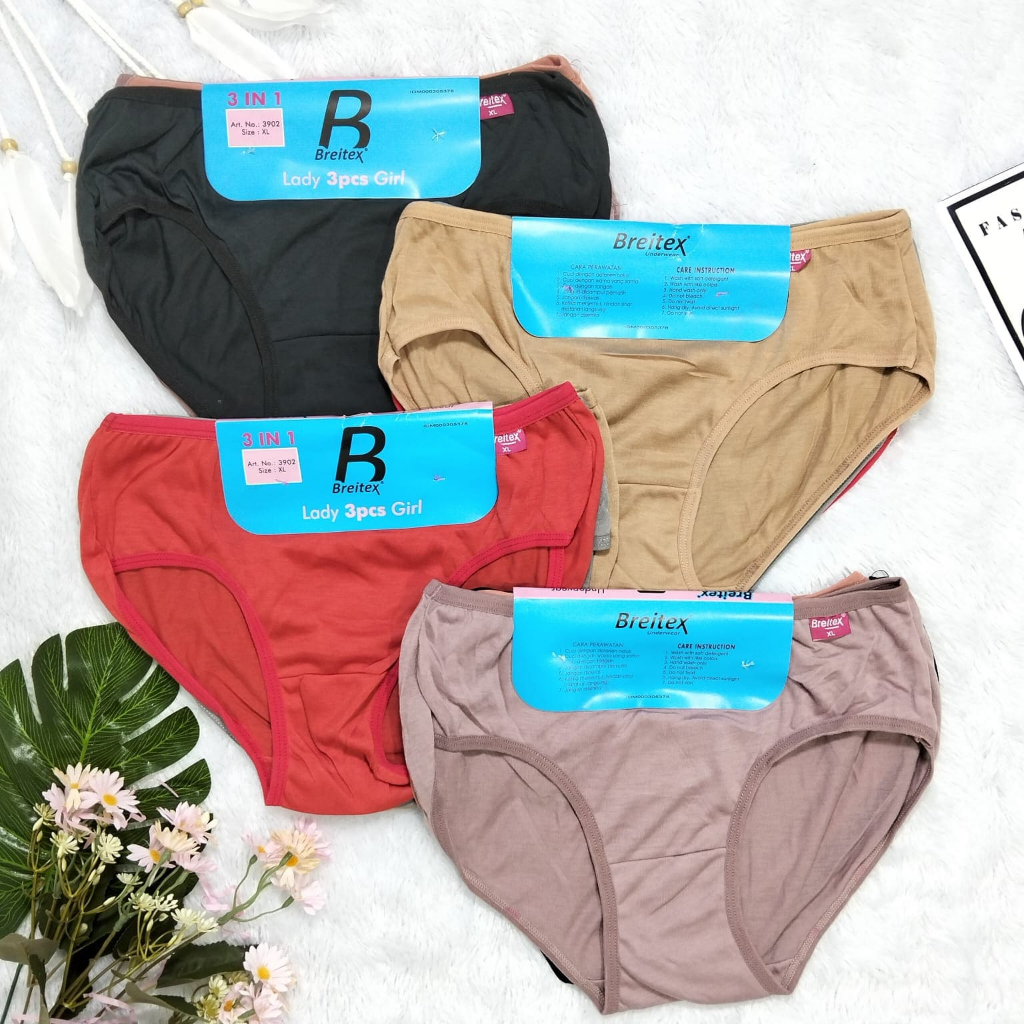 BREITEX - (3 PCS) CELANA DALAM WANITA KATUN 3 in 1 WARNA SOLID CD PEREMPUAN BREITEX MURAH