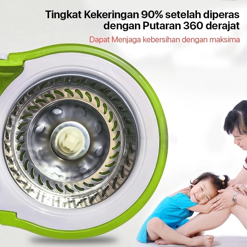 SET Alat Pel Lantai Super Mop Putar Alat Pel Otomatis Pel Stainless Pel Plastik Spin Mop Pembersih