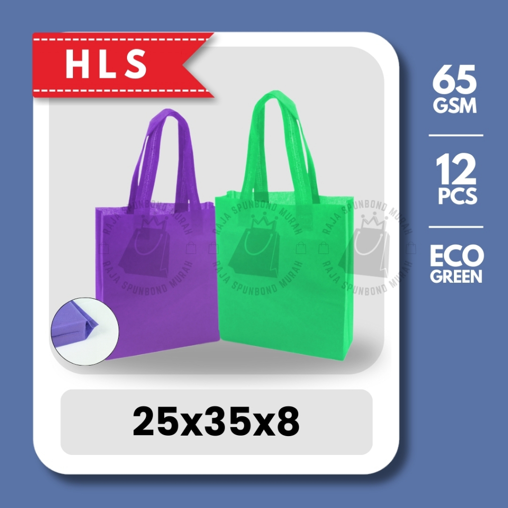 

HLS 65GSM Tas Spunbond Goodie Bag 25x35x8 Laken Model Tali Tebal Polos | Per Lusin ( 12 Pcs )