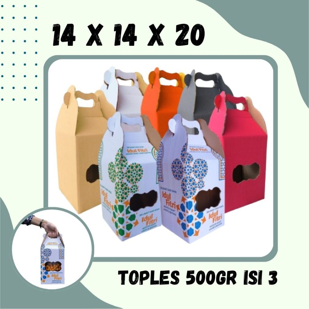 

Box 14x14x20 Jinjing (KUKER TOPLES 500gr Isi 3) Gable Box Kardus Kue Kering / Idul Fitri /Hampers / Lebaran / Gable Box Polos/Motif