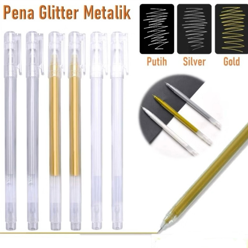 

Pena Glitter Pen Metalik 0.9mm Pulpen Warna Warni Gold Colour Gel Pen Tinta Metallic Ballpoint Silver White Gel Ink