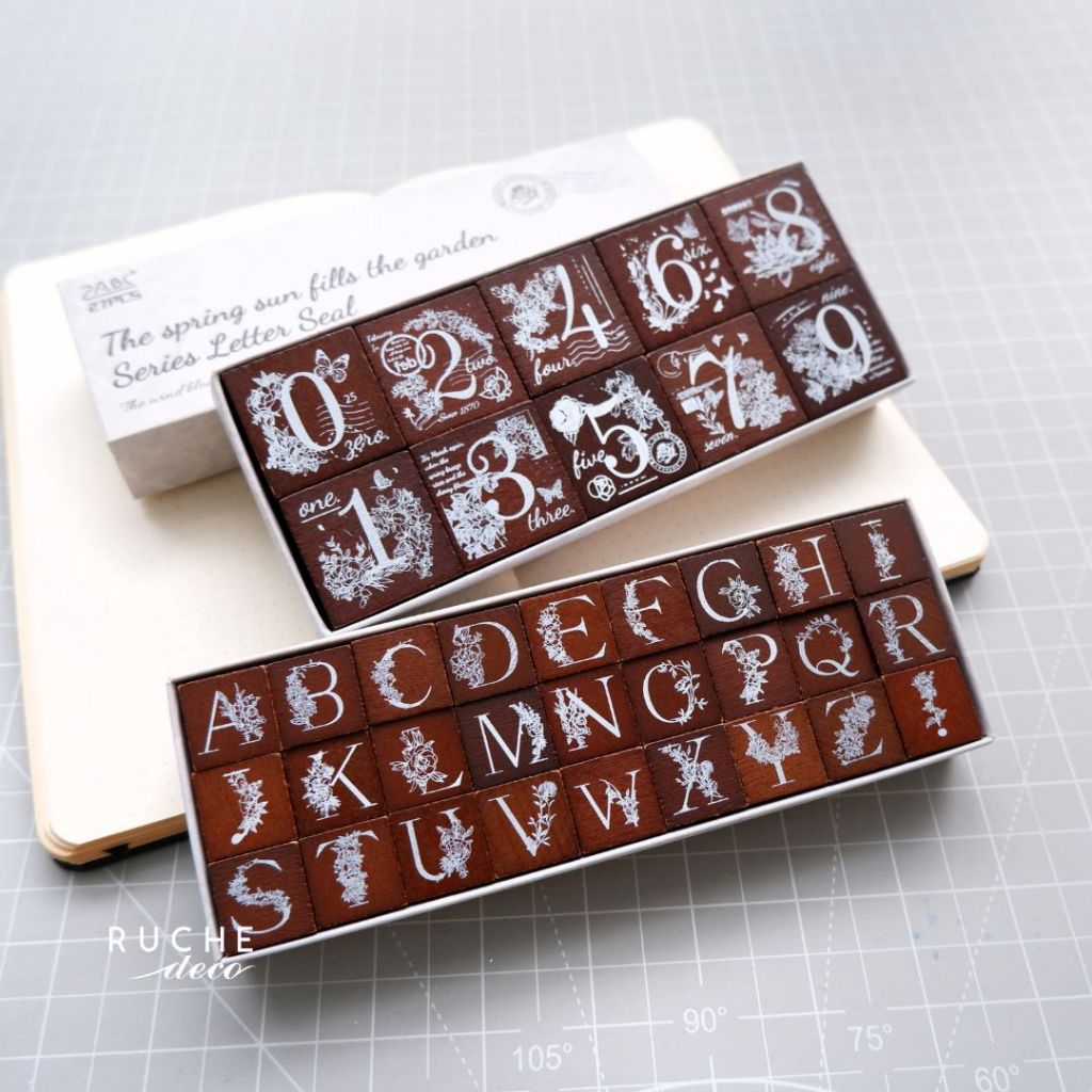 

RUCHE DECO - Special Character Stamp Alphabeth Stamp and Number Stamp- Paper Hardbox - Stempel Kayu Vintage untuk bullet journal