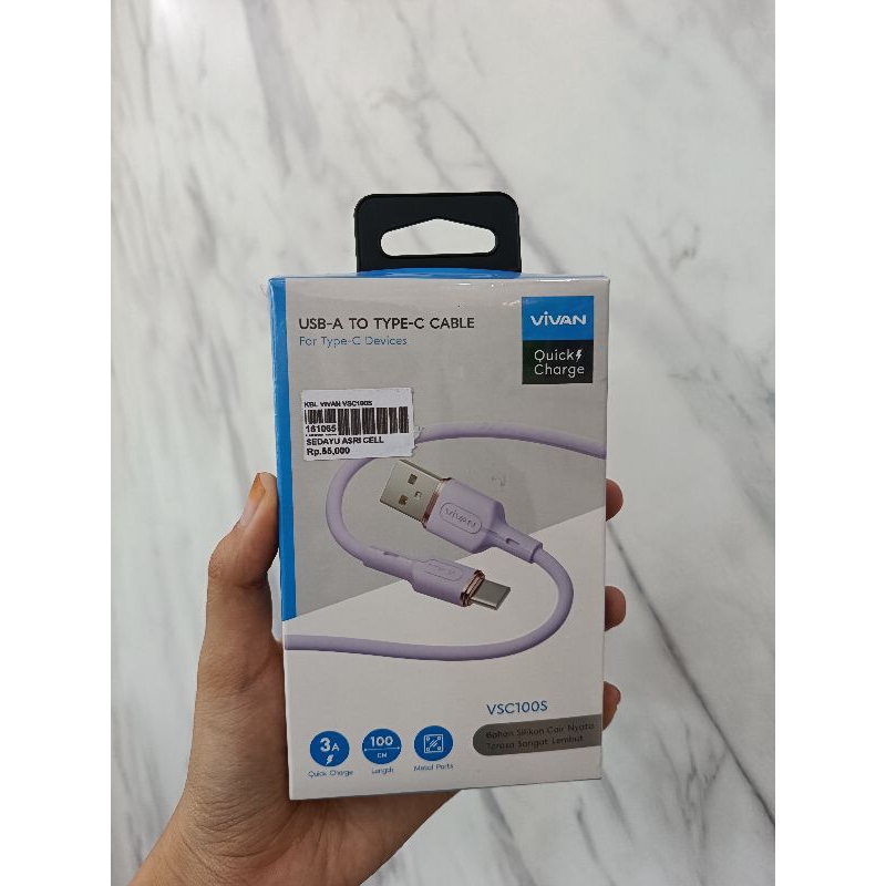 KABELDATA VIVAN TYPE-C  VSC100S 3A FASTCHARGING ORIGINAL VIVAN