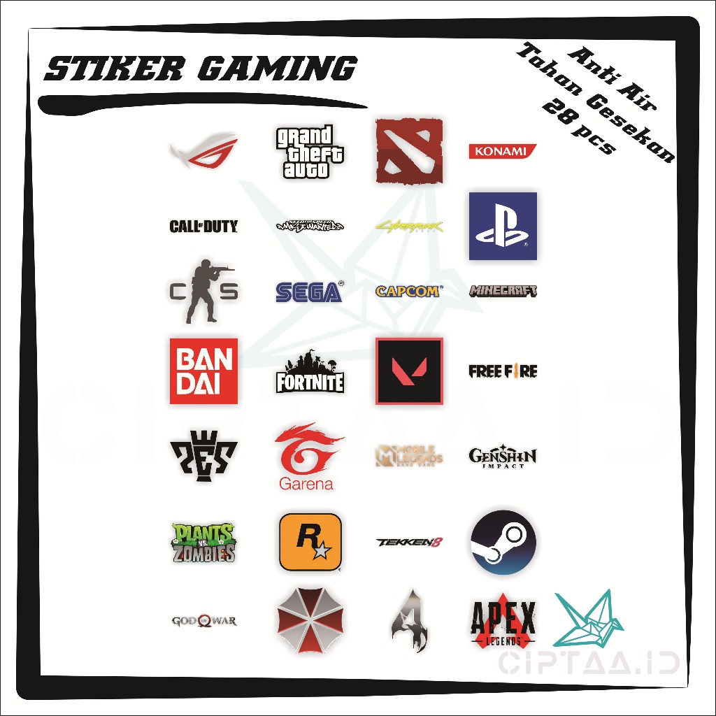 

Stiker Gaming - Bahan Vinyl Anti Gores Waterproof 28 pcs