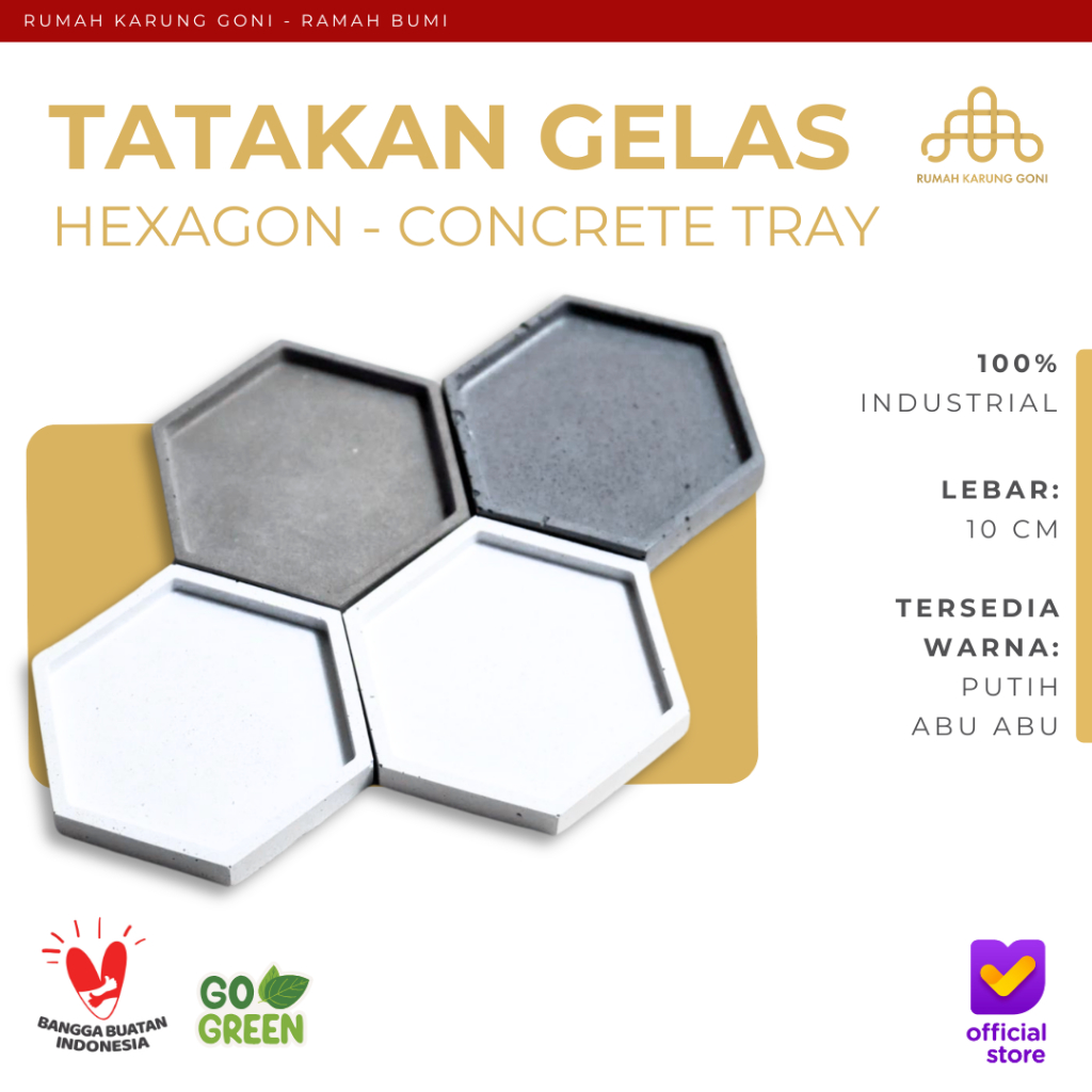Tatakan Semen Hexagon Segi Enam - Tatakan Pot Semen 10 cm - Concrete Coaster