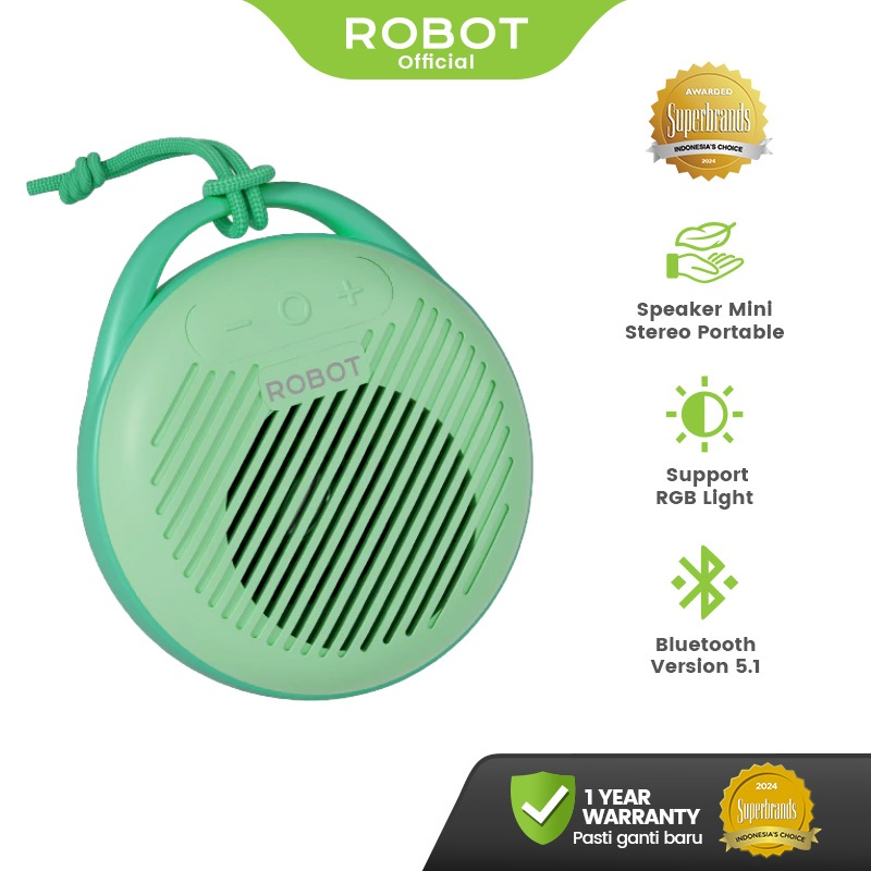 ROBOT Speaker Mini Bluetooth 5.1 Portabel TWS Ultra Bass With RGB Light Speaker Kids Friendly RB10 O
