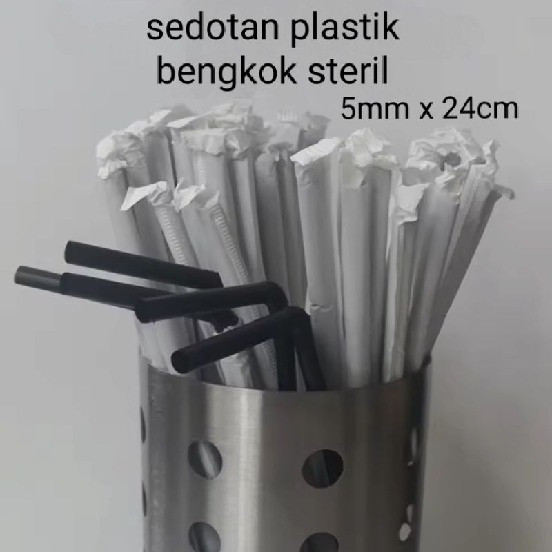 [500pcs] sedotan bengkok plastik steril bungkus kertas 5mm x 24cm  sedotan untuk minuman teh dan kop
