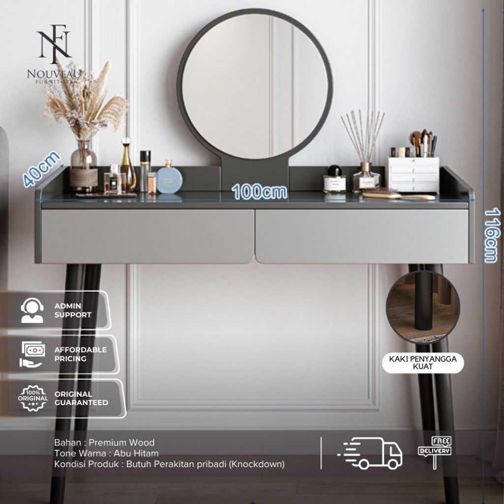 Meja Rias Lorraine | Meja Rias Laci | Meja Rias Cermin Bulat Nouveau