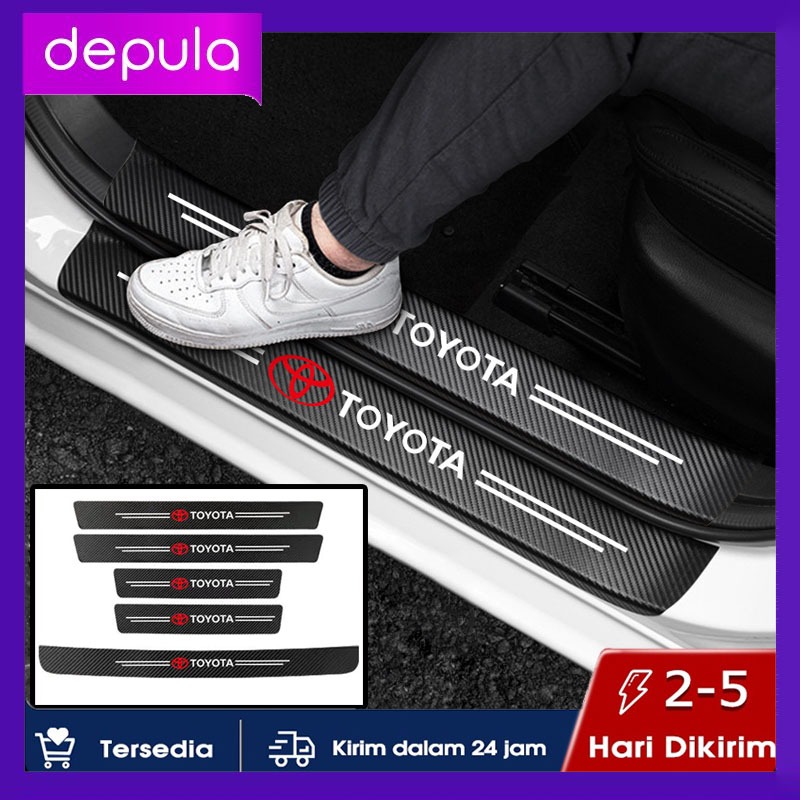 5pcs Sticker Pelindung Pintu Mobil / Universal Sill Plates Carbon Pijakan Kaki Stiker Car Door Guard
