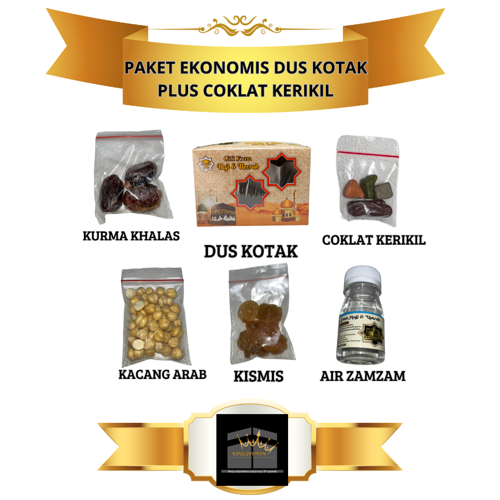 

Oleh-Oleh Haji dan Umroh paket ekonomis dus kotak plus coklat kerikil dan zamzam