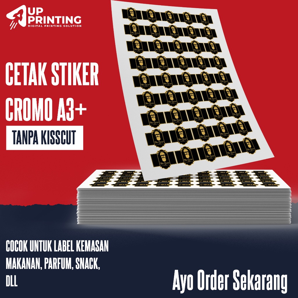 

UP Printing Cetak Stiker Cromo A3+ TANPA CUTTING/TANPA POTONG Print Stiker A3+ Cromo/Bontak
