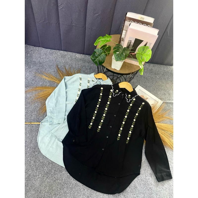 BLOUSE LINEN CRINKLE MOTIF BUNGA