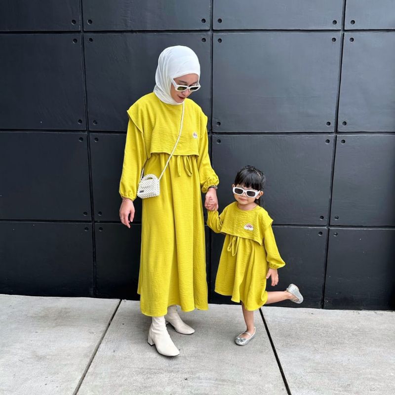 TERMURAH DRES ROMPI COUPLE IBU DAN ANAK POLOS BAHAN CRINKLE AIRFLOW | DRES WANITA DEWASA | GAMIS LEB