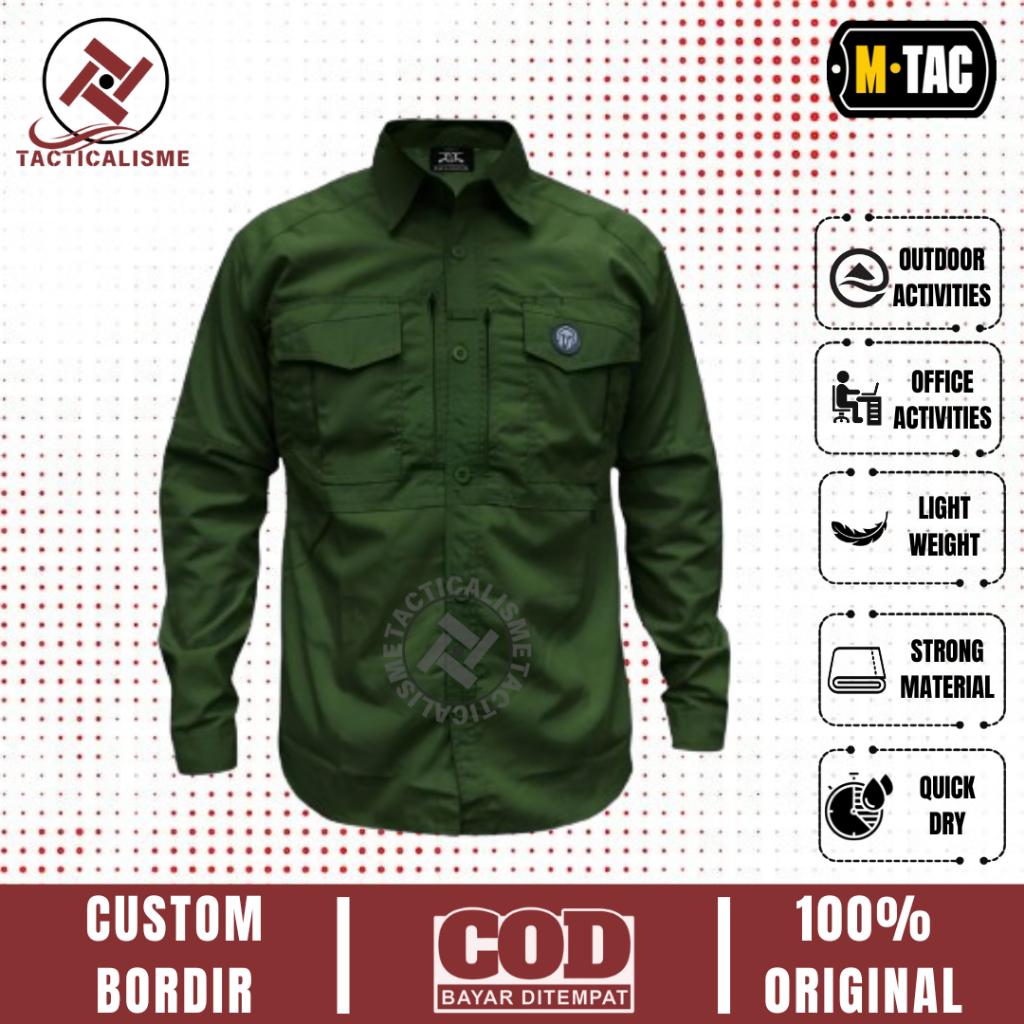 Kemeja Tactical M-TAC Army Jumbo Custom Bordir Lengan Panjang Baju Kerja Reskrim Outdoor Original