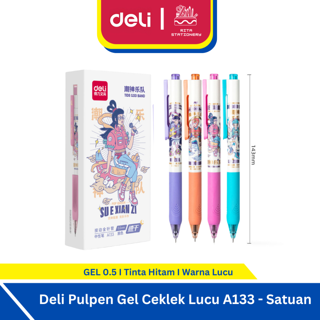 

Deli Gel Pen / Pulpen Gel Kartun 0.5mm Tinta Hitam A133 1 pcs - Satuan