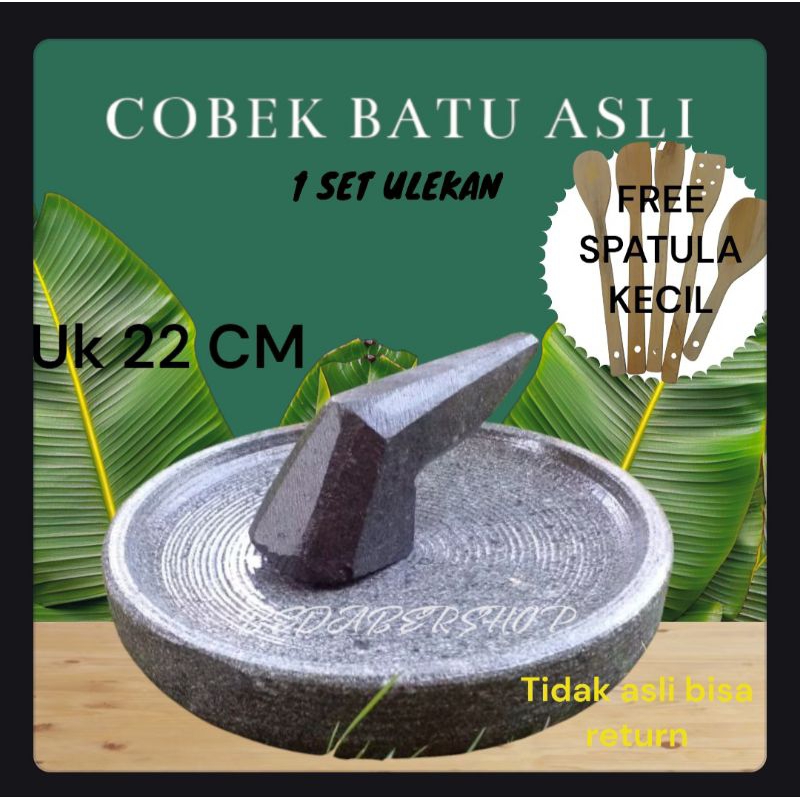 Cobek Batu Asli/Ulekan Batu/Penggiling Cabe Asli Tanpa Campuran Semen