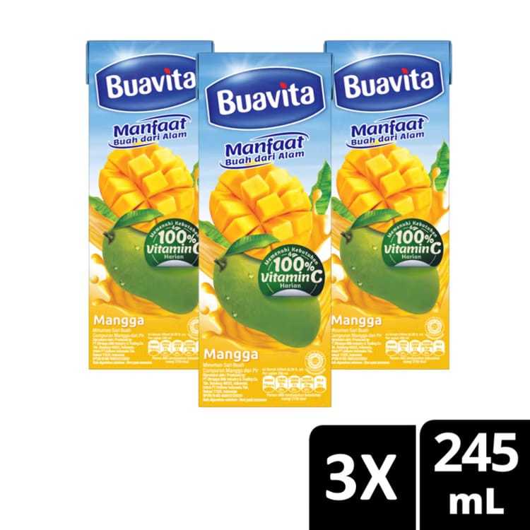 

[ Paket isi 3 ] Buavita Jus Buah Asli Rasa Mangga 245ml