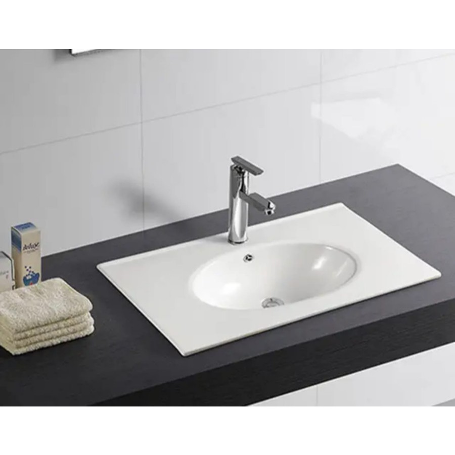 Wastafel Tanam Keramik Wikea 3060B / Wastafel Cuci Tangan Oval Ukuran 60x46cm