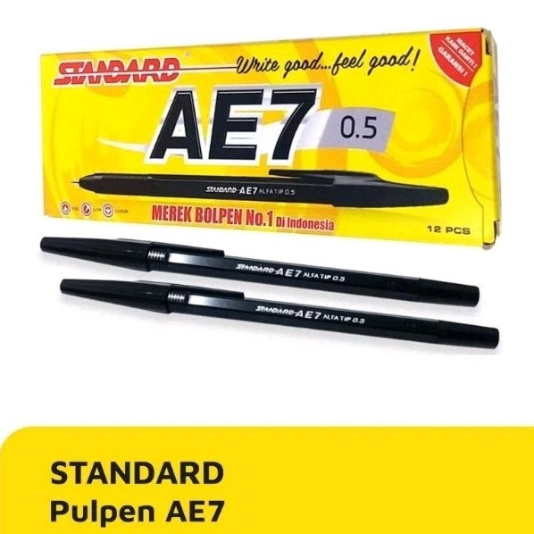 

Pulpen Standard AE7 1 lusin (isi 12pcs) Ballpoint Hitam Biru Pena Standard Balpoin
