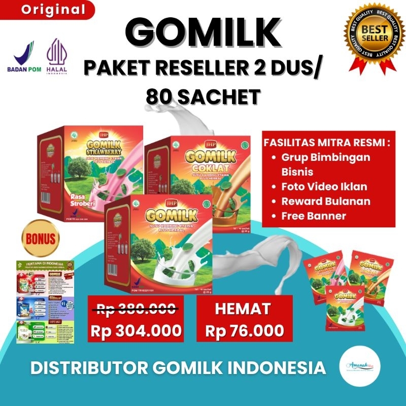 

[BISA COD + GARANSI] [GRATIS BANNER] [PAKET RESELLER 2 DUS/80 SACHET] GOMILK SUSU ETAWA HERBAL