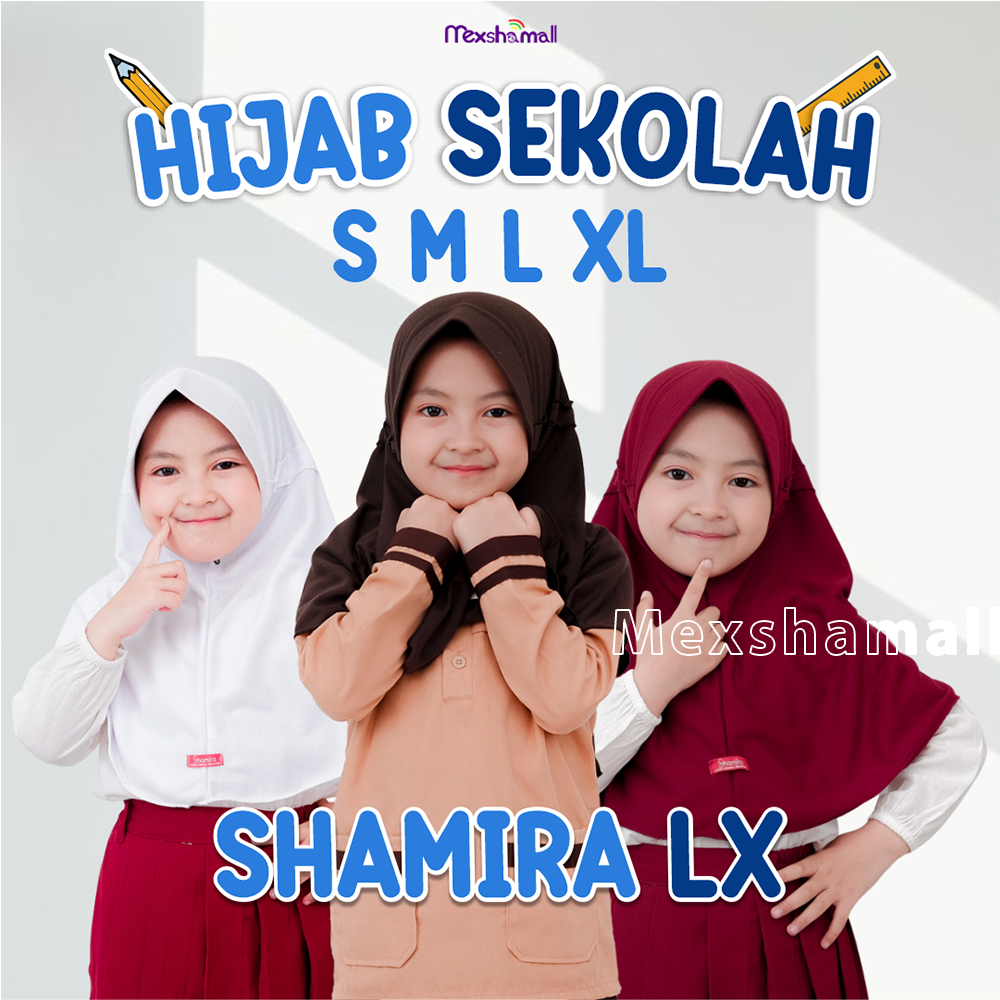 Shamira-Hijab Anak Sekolah Shamira Lx Kerudung Anak Sekolah Bergo Instan Serut Inova Lx S M L XL