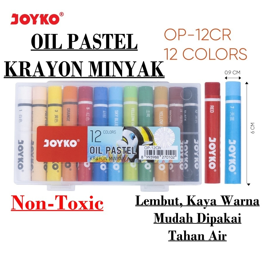 

Krayon Minyak Joyko12 Warna Crayon Warna Water Resistant Menggambar Mewarnai