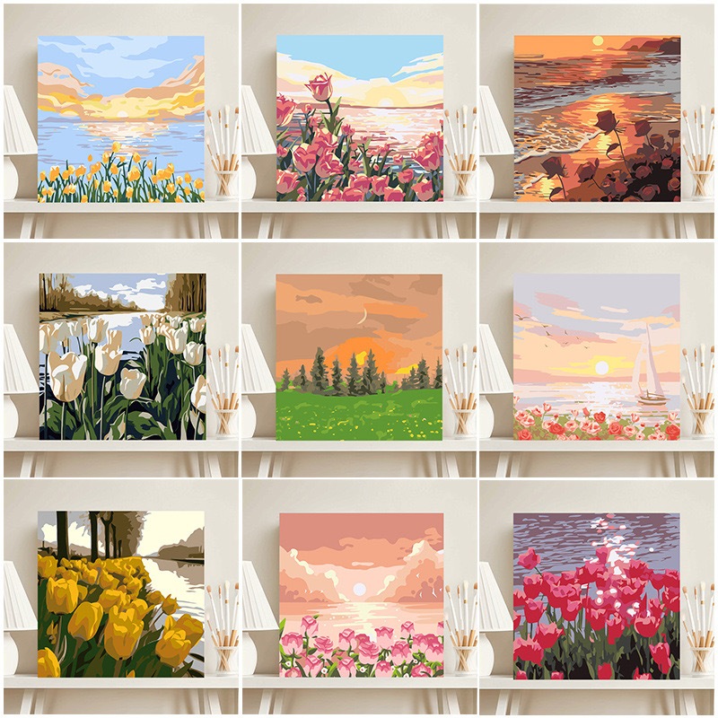

[TOTORI] 20x20cm Paint By Number Scenery Lukisan Kanvas Pemandangan Painting Kit With Canvas