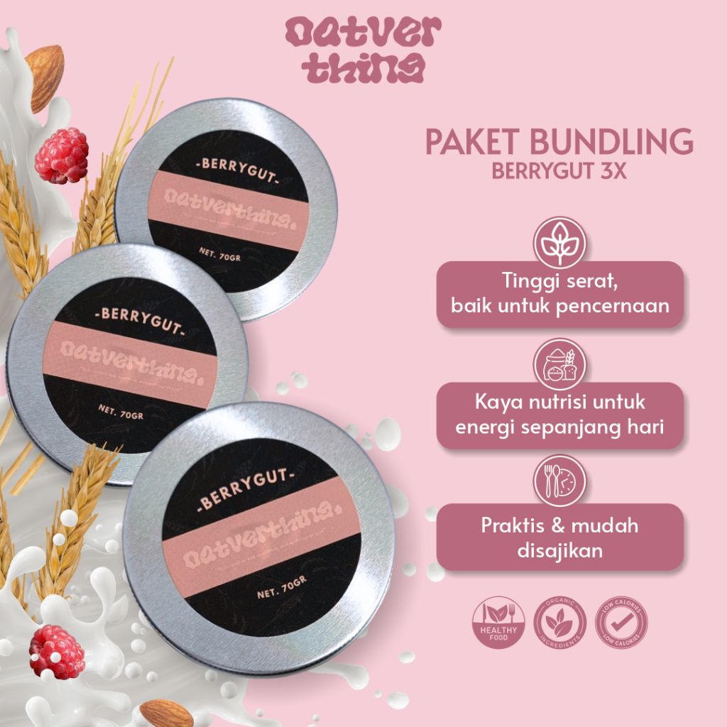 

Granola Oatmeal 3pcs BerryGut Oatverthing Sereal Sarapan Mix Berry Chia Seed Kemasan Jar 70g