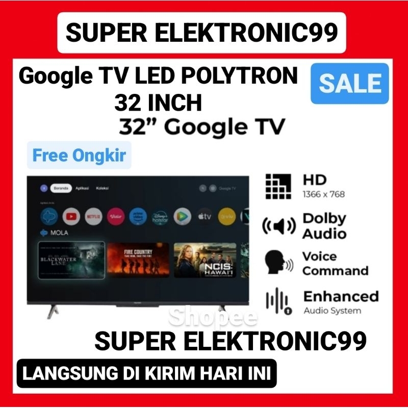 Smart android google tv polytron 32 inch cinemax