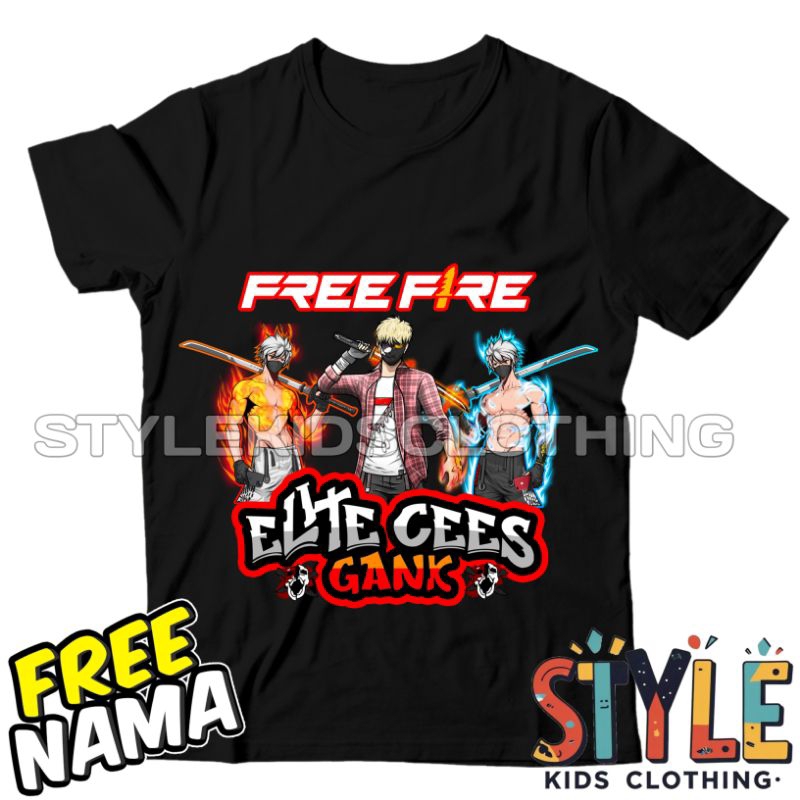 BISA COD GRATIS NAMA KAOS ANAK LOGO KARAKTER CHAR PEDANG KATANA SAMURAI ELITE CEES GANK FREE FIRE FF
