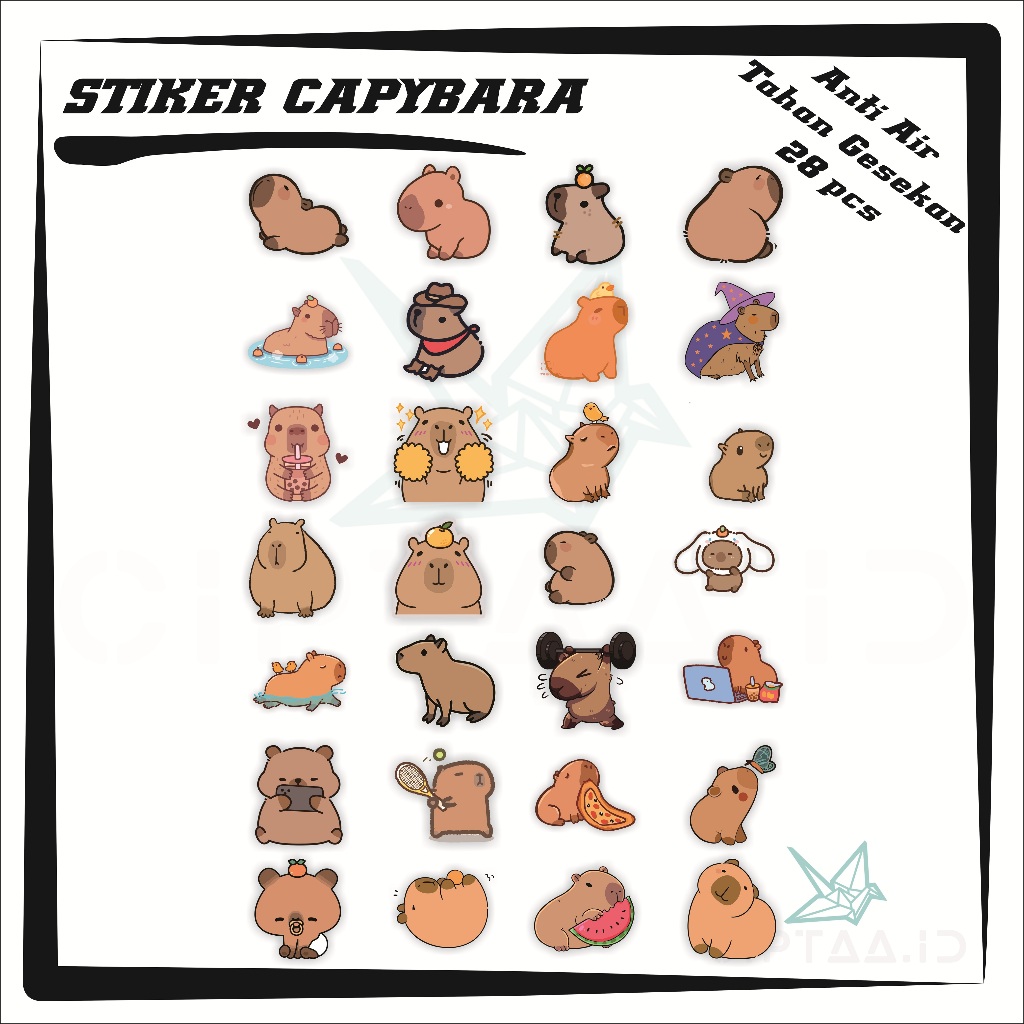 

Stiker Capybara - Bahan Vinyl Anti Air Tahan Gesekan 28 pcs