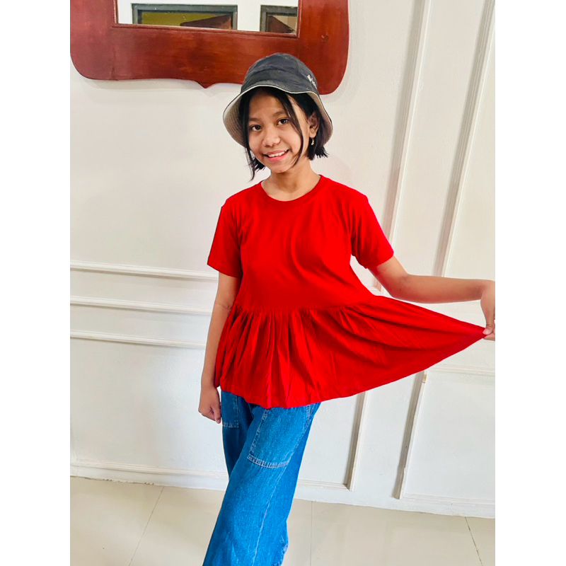 dress anak motif rumbai baju atasan anak peplum flare dress anak  korea style terbaru