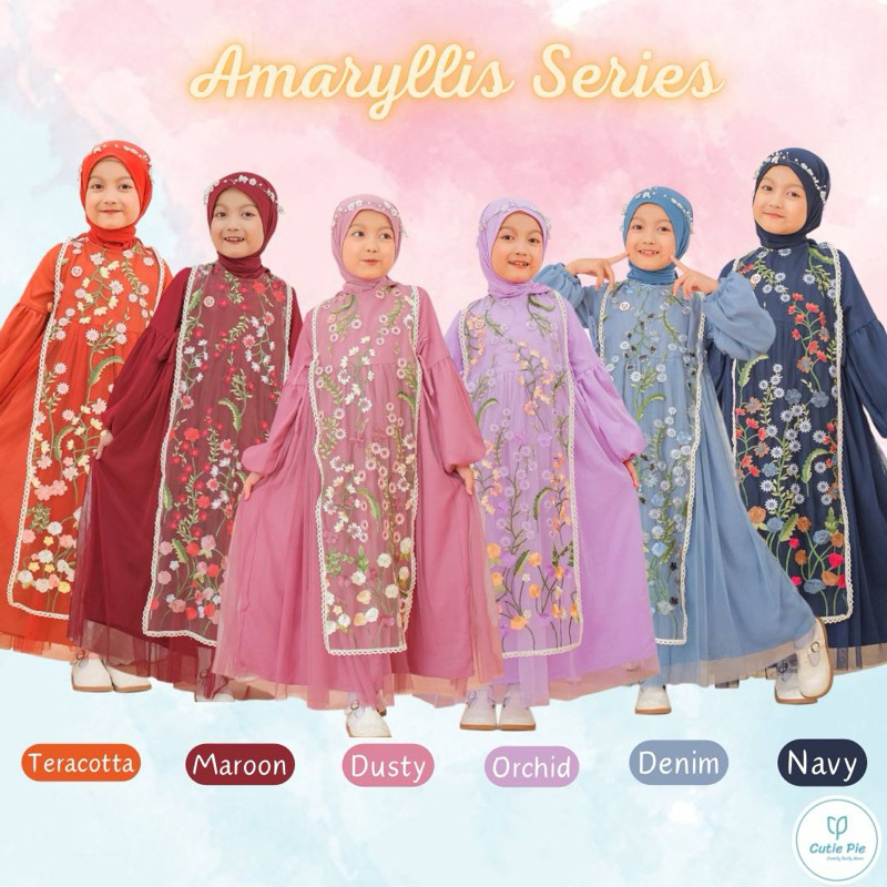 Amarylis Gamis Gaun Pesta Anak muslim Set Hijab perempuan Tile brukat brokat mewah set Hijab