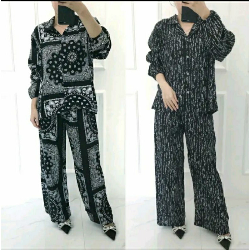 Set kemeja celana rayon | kemeja wanita | cardigan rajut