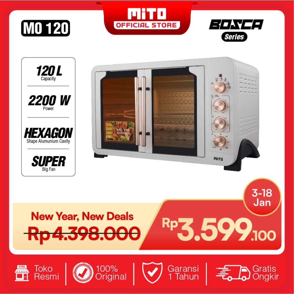 MITO Oven Listrik Bosca Series MO120 double door 120L | Pemanggang makanan kapasitas besar -  White