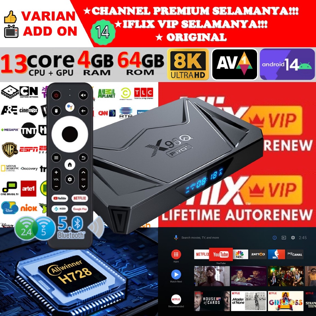 Android TV Box STB Android Unlock Full Channel TV Iflix X96Q PRO+ Voice Remote Ram 4GB Rom 64GB 4/64