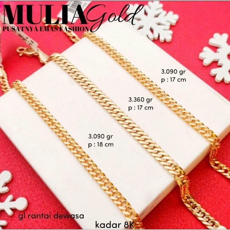 Gelang Rantai Holo unisex emas kadar 8K