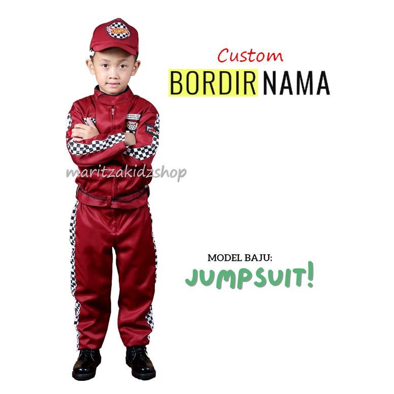 Baju / Stelan / Setelan / Kostum Profesi Pembalap anak laki-laki merah marun