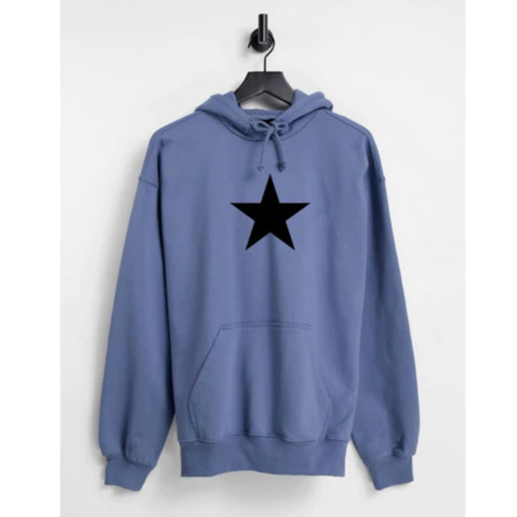 Hoodie Denim Pull Tali Tag Basic Unisex Cotton Fleece Tebal / Sweatshirt Vintage Lengan Panjang Logo