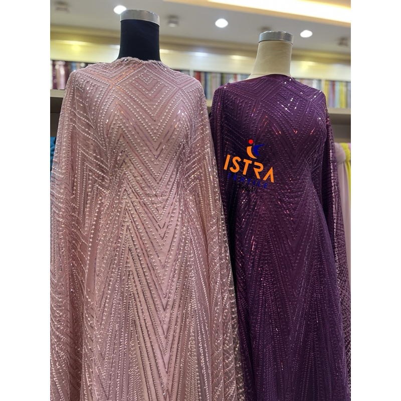 Tulle/Tile/Tille Nesa Zig Zag Spangle/Spangel Payet Sequin Premium Gaun Dress Kebaya Brokat