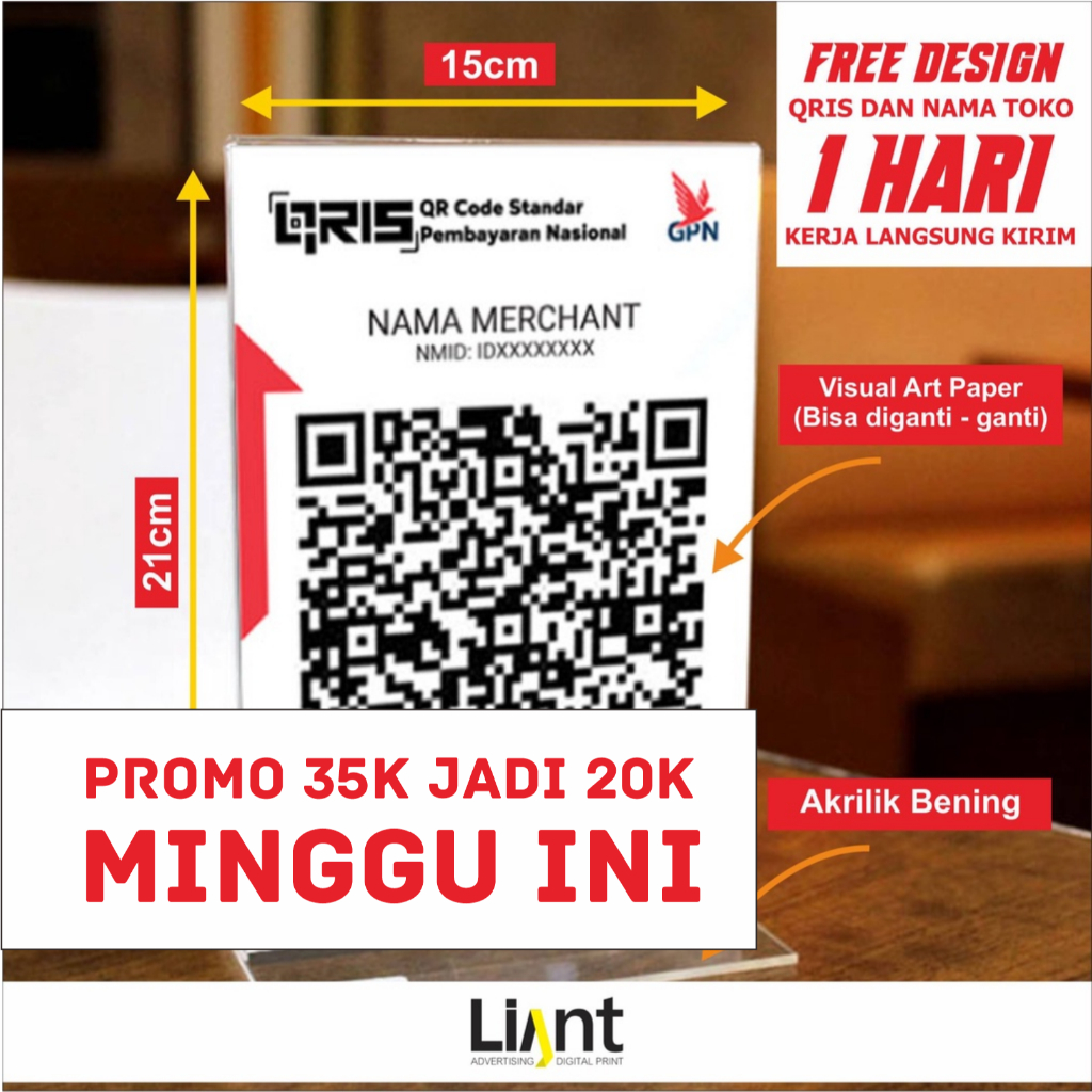 AKRILIK QR STAND DAN CETAK / STANDING CUSTOM QR CODE MEJA KAFE / RESTO / KASIR AKRILIK